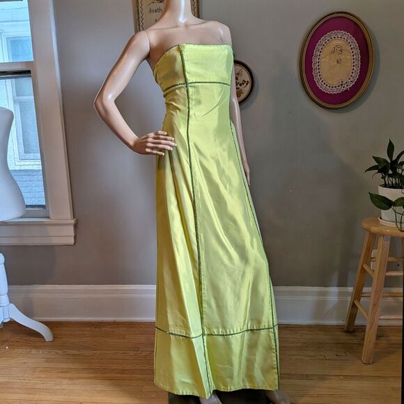 Vintage Y2K Jessica McClintock Gown Green Maxi Dress Strapless Rhinestone Size 8 - Picture 2 of 11